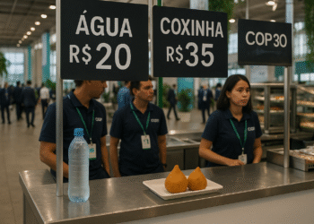 Água por R$ 20 e coxinha a R$ 35 na COP30 geram reclamações entre participantes Belém (PA)