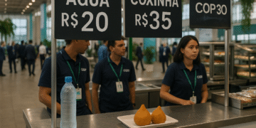 Água por R$ 20 e coxinha a R$ 35 na COP30 geram reclamações entre participantes Belém (PA)