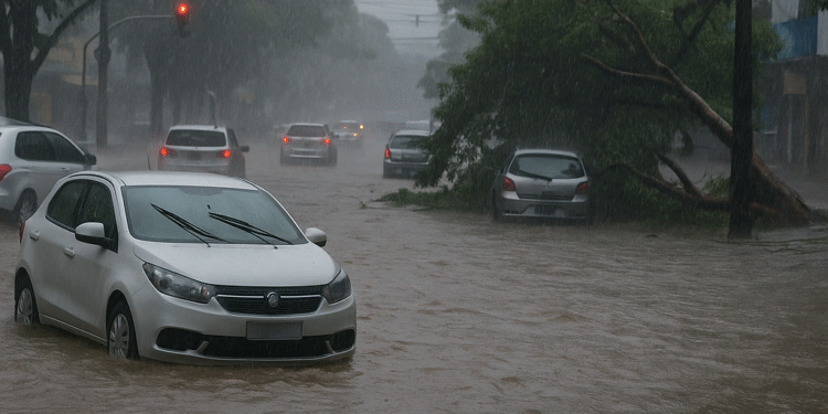 Forte chuva causa alagamentos, quedas de árvores e interdição de vias em Goiânia