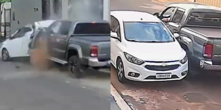 Caminhonete atinge e arrasta carro até área de mata após desacordo comercial em São Paulo